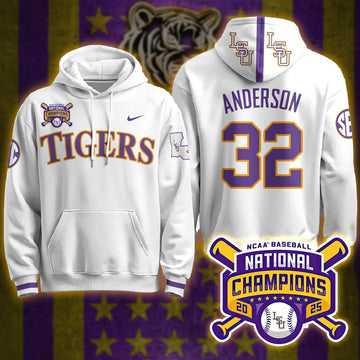 Personalized LSU 2026 World Series Champions Limited Hoodie - Stitched - White / Kade Anderson Stitched