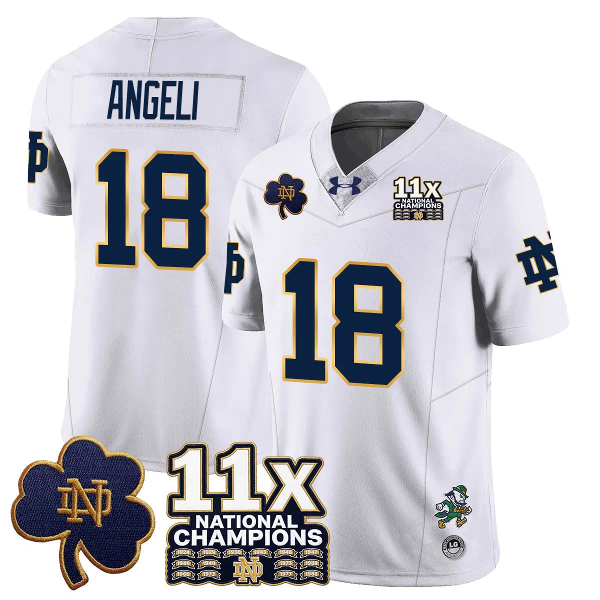 Personalized ND 11x-Time National Champions Vapor Limited Jersey - White / Steve Angeli - 18 Stitched