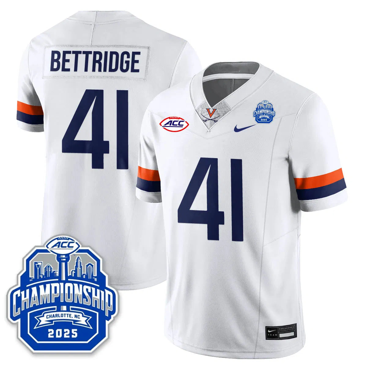 Personalized Virginia Football ACC Championship Vapor Limited Jersey - White / Will Bettridge - 41 Stitched