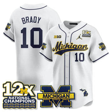 Personalized MICH 12x-Time National Champions Baseball Limited Jersey - Stitched - White / Tom Brady - 10 Stitched