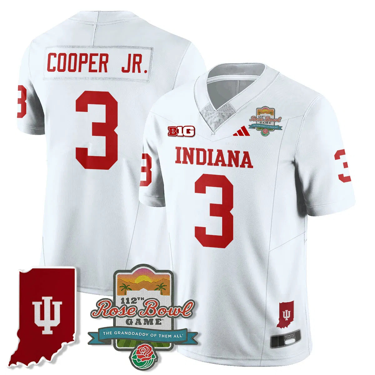 Personalized IND Vapor Limited Football Jersey - Rose Bowl 112th - White / Omar Cooper Jr.- 3 Stitched
