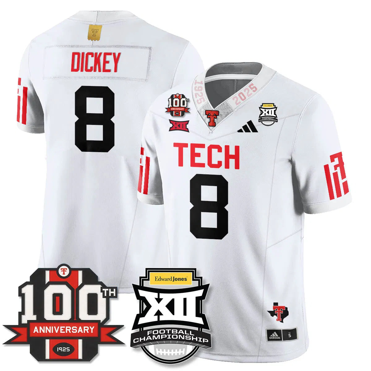 Personalized TTU Vapor Limited Jersey - Edward Jones Champions - White / Cameron Dickey- 8 Stitched