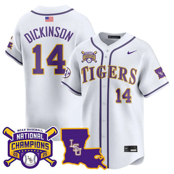 Personalized LSU 2026 College World Series Champions Limited Jersey - Stitched - White / Daniel Dickinson Stitched