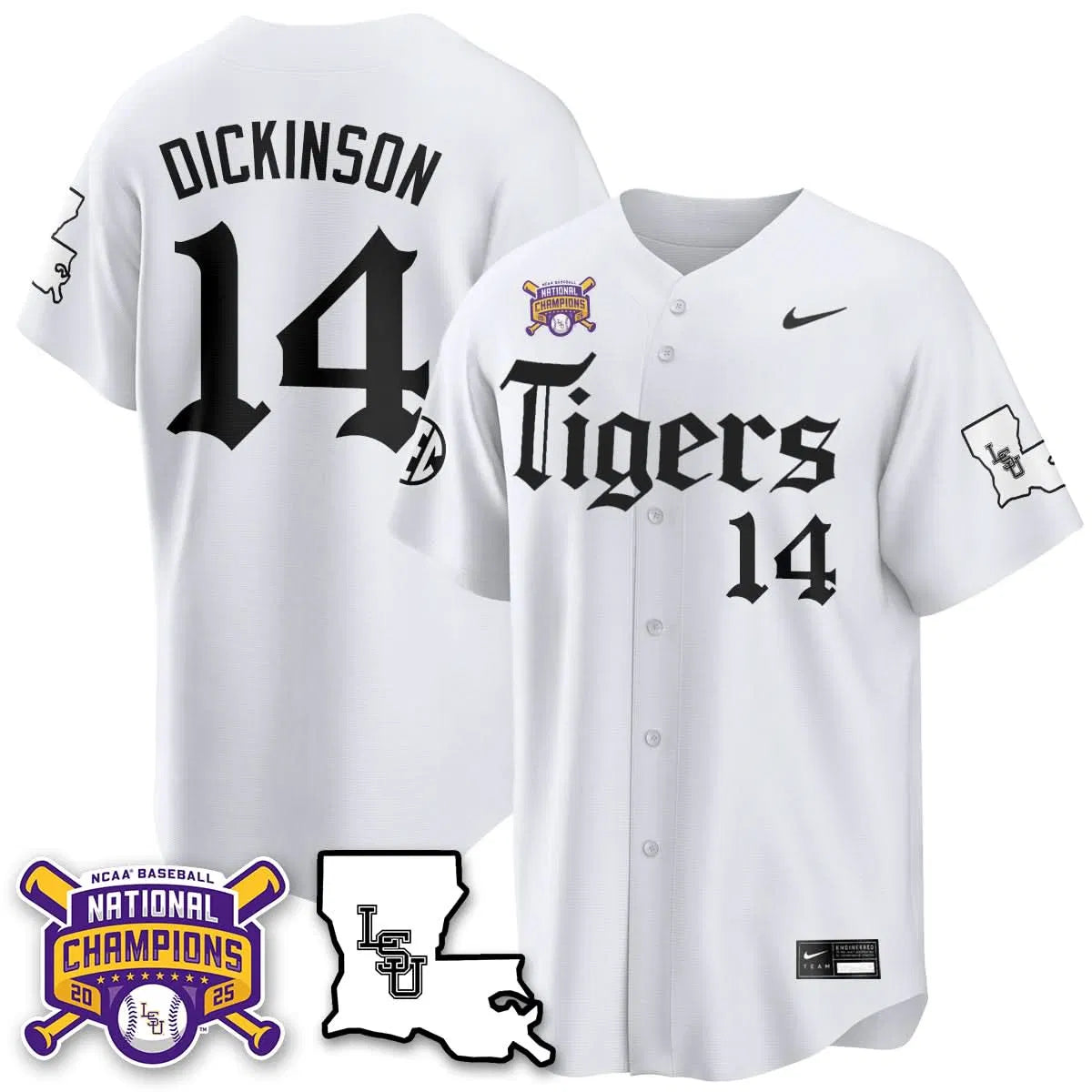 Personalized LSU 2026 World Series Champions 'Gothic Geaux Edition' Jersey - Stitched - White / Daniel Dickinson Stitched