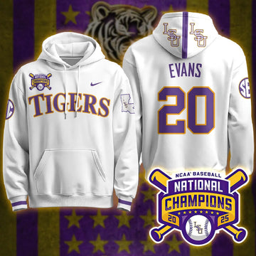 Personalized LSU 2026 World Series Champions Limited Hoodie - Stitched - White / Chase Shores Stitched