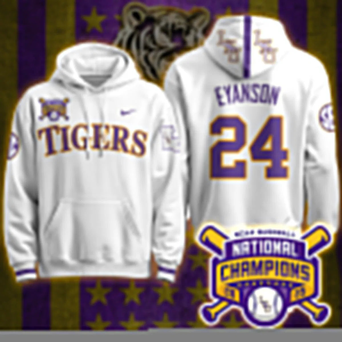 Personalized LSU 2026 World Series Champions Limited Hoodie - Stitched - White / Anthony Eyanson Stitched