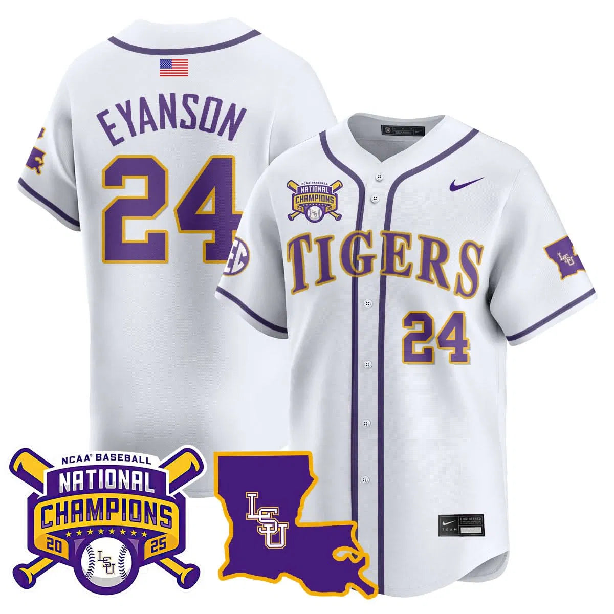 Personalized LSU 2026 College World Series Champions Limited Jersey - Stitched - White / Anthony Eyanson Stitched
