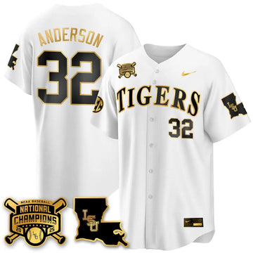 Personalized LSU 2026 College World Series Champions Limited Jersey - Stitched - White Gold / Kade Anderson Stitched