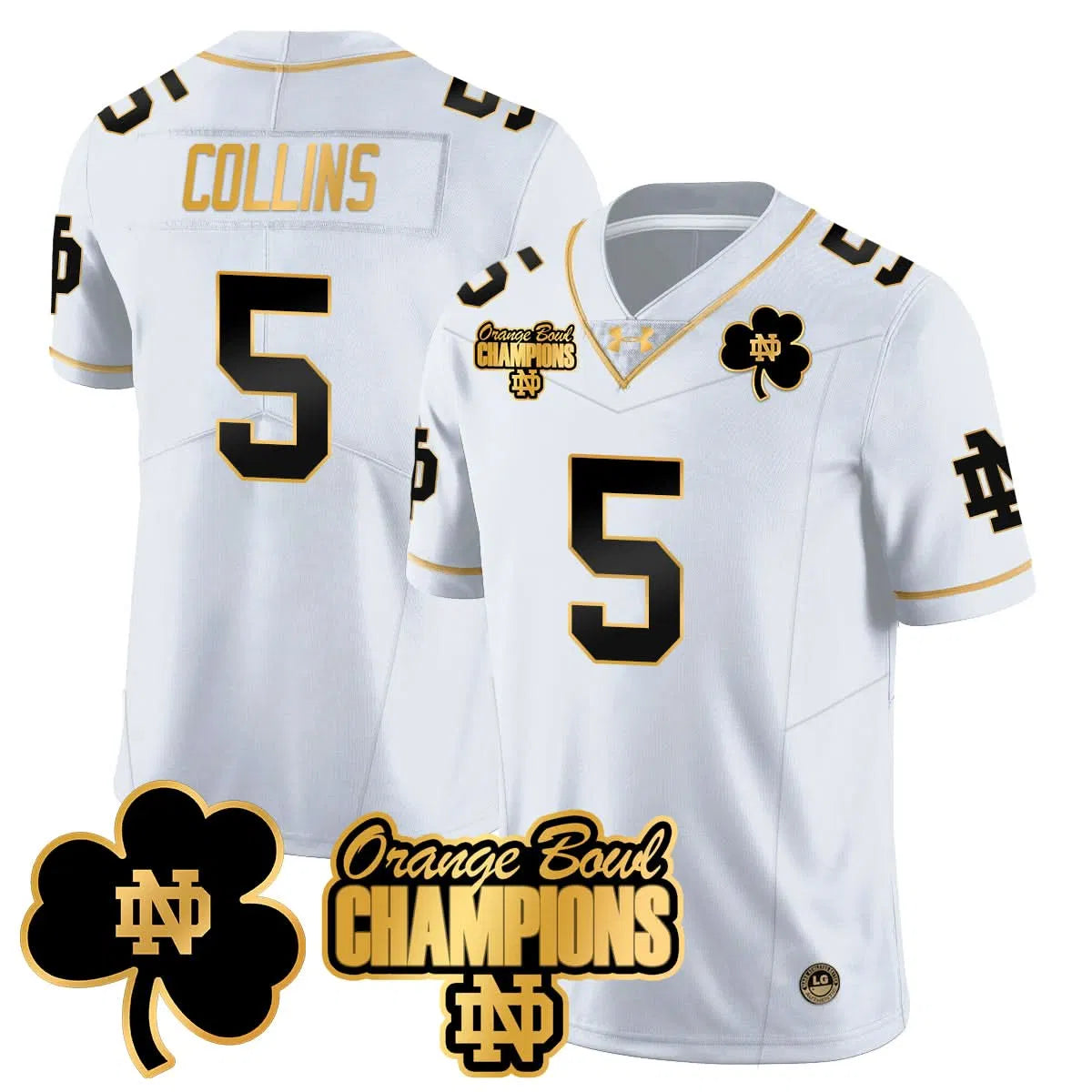 Personalized NDFI 2026 Orange Bowl Champions Jersey - White Gold / Beaux Collins Stitched