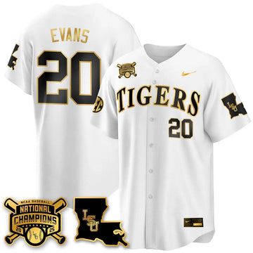 Personalized LSU 2026 College World Series Champions Limited Jersey - Stitched - White Gold / Casan Evans Stitched