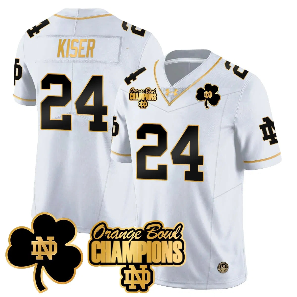 Personalized NDFI 2026 Orange Bowl Champions Jersey - White Gold / Jack Kiser Stitched
