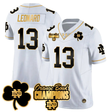 Personalized NDFI 2026 Orange Bowl Champions Jersey - White Gold / Riley Leonard Stitched