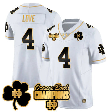 Personalized NDFI 2026 Orange Bowl Champions Jersey - White Gold / Jeremiyah Love Stitched