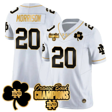 Personalized NDFI 2026 Orange Bowl Champions Jersey - White Gold / Benjamin Morrison Stitched
