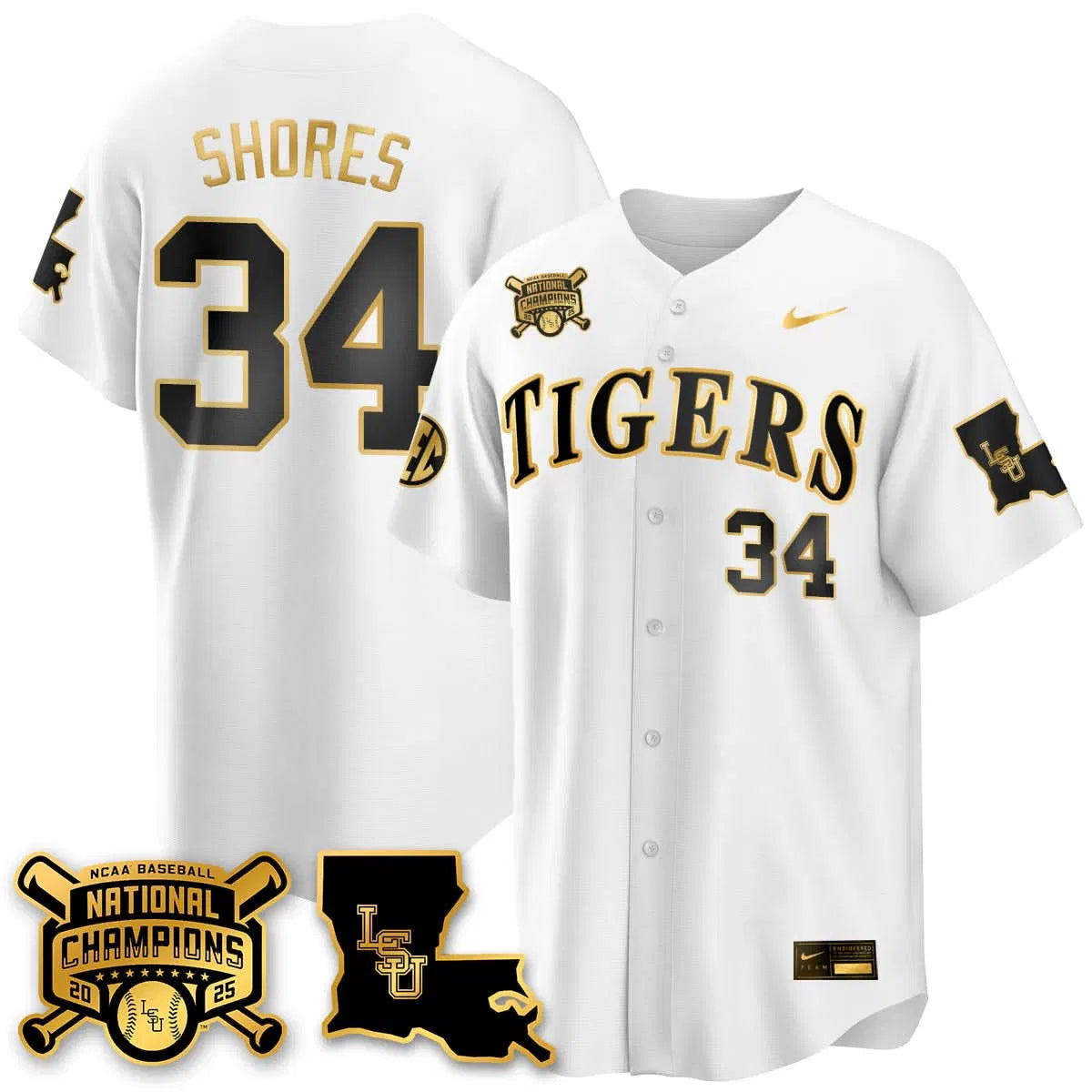 Personalized LSU 2026 College World Series Champions Limited Jersey - Stitched - White Gold / Chase Shores Stitched