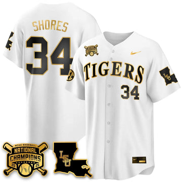 Personalized LSU 2026 College World Series Champions Limited Jersey - Stitched - White Gold / Chase Shores Stitched