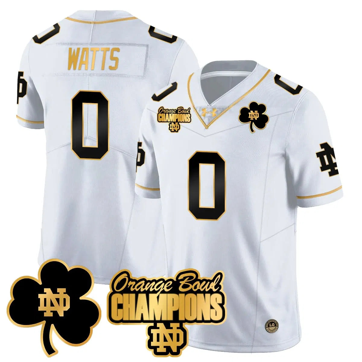 Personalized NDFI 2026 Orange Bowl Champions Jersey - White Gold / Xavier Watts Stitched