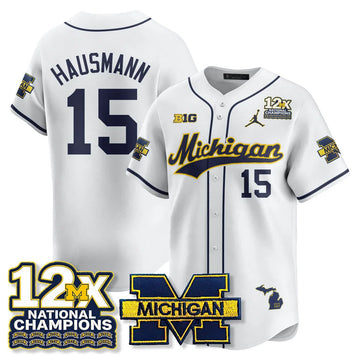 Personalized MICH 12x-Time National Champions Baseball Limited Jersey - Stitched - White / Ernest Hausmann - 15 Stitched