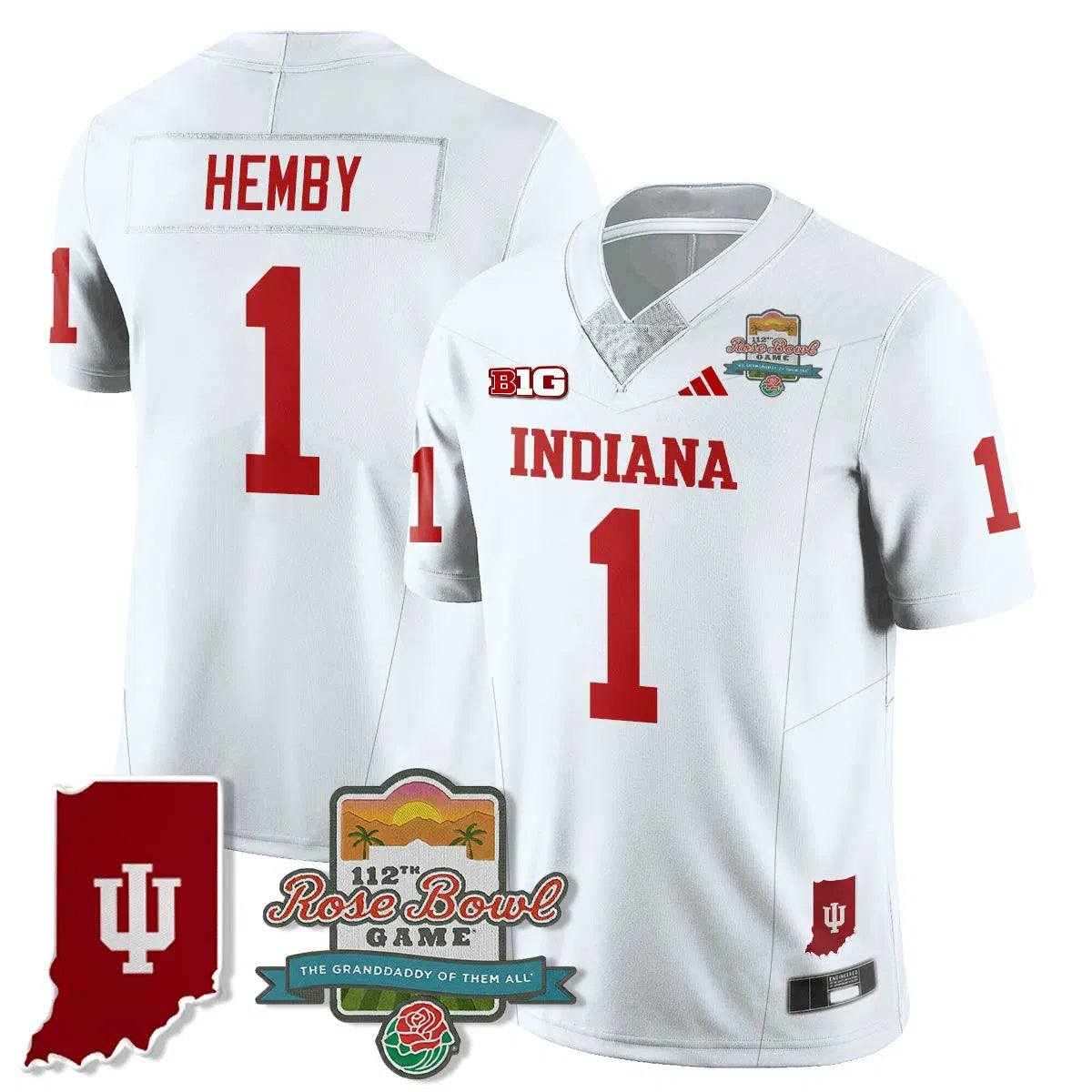 Personalized IND Vapor Limited Football Jersey - Rose Bowl 112th - White / Roman Hemby - 1 Stitched