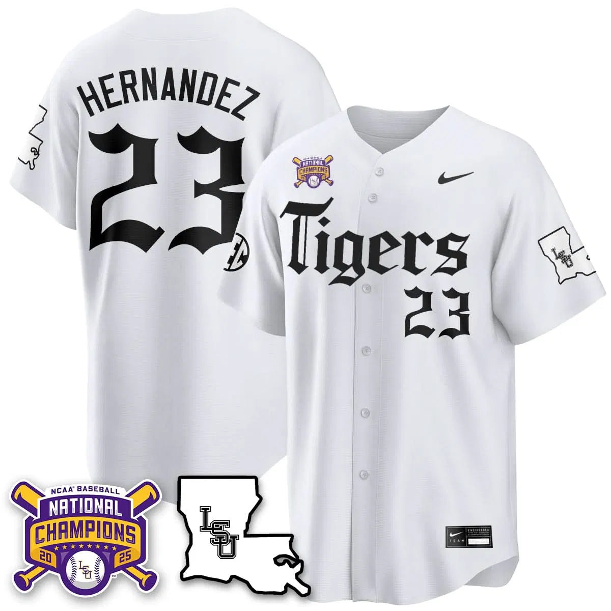 Personalized LSU 2026 World Series Champions 'Gothic Geaux Edition' Jersey - Stitched - White / Luis Hernandez Stitched
