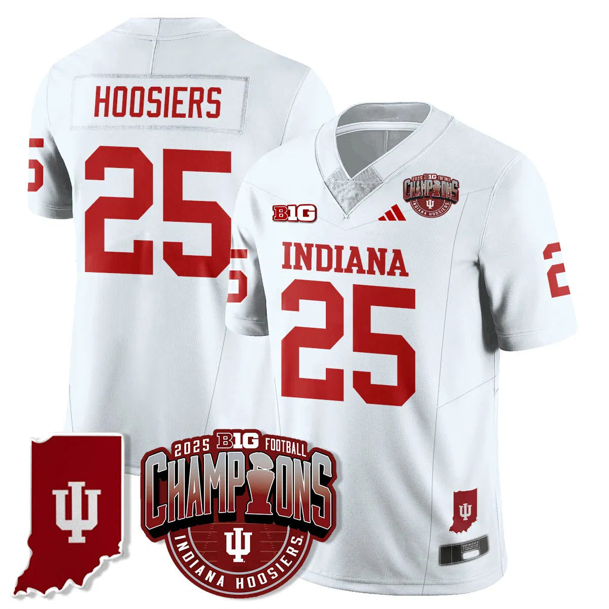 Personalized IND Vapor Limited Football Jersey - Big 10 Champions - White / Hoosiers - 25 Stitched