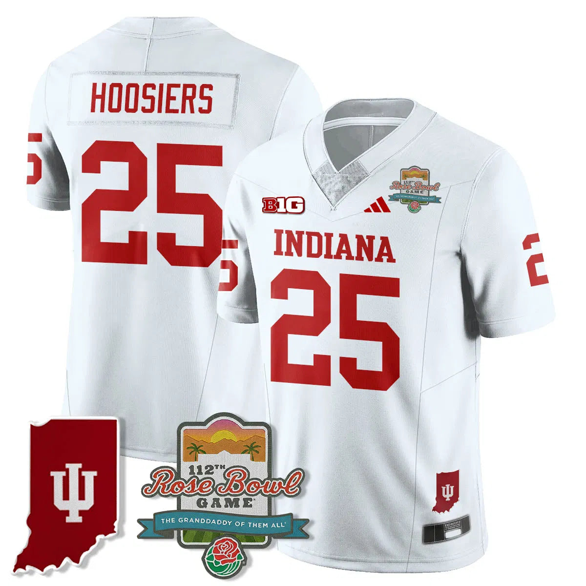 Personalized IND Vapor Limited Football Jersey - Rose Bowl 112th - White / Hoosiers - 25 Stitched
