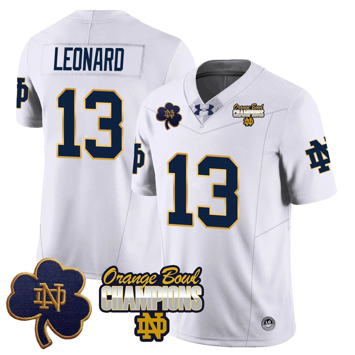 Personalized NDFI 2026 Orange Bowl Champions Jersey - White / Riley Leonard Stitched