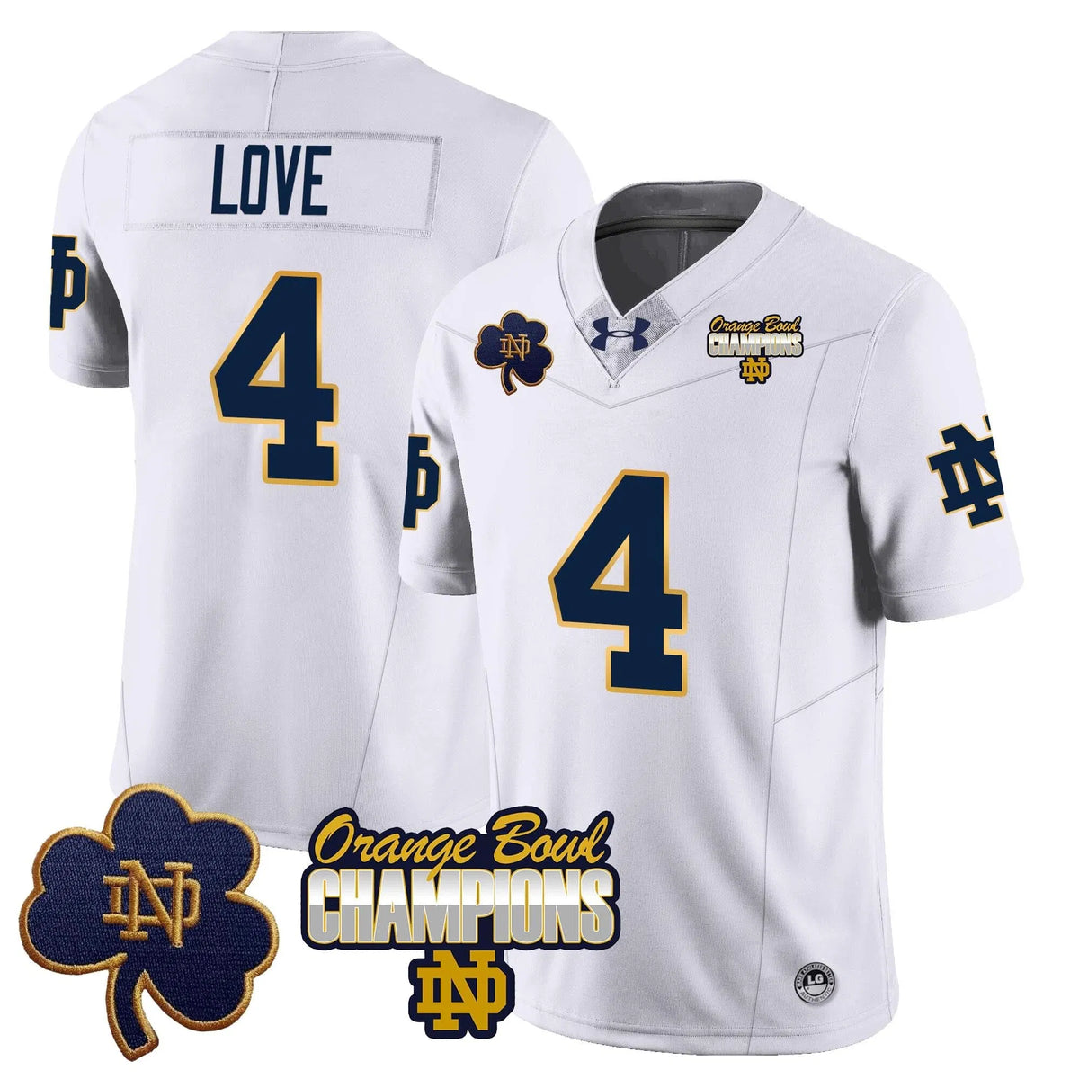 Personalized NDFI 2026 Orange Bowl Champions Jersey - White / Jeremiyah Love Stitched