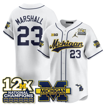 Personalized MICH 12x-Time National Champions Baseball Limited Jersey - Stitched - White / Jordan Marshall - 23 Stitched