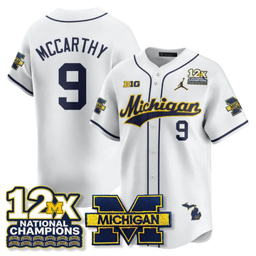 Personalized MICH 12x-Time National Champions Baseball Limited Jersey - Stitched - White / J.J. McCarthy - 9 Stitched