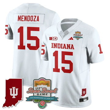 Personalized IND Vapor Limited Football Jersey - Rose Bowl 112th - White / Fernando Mendoza - 15 Stitched