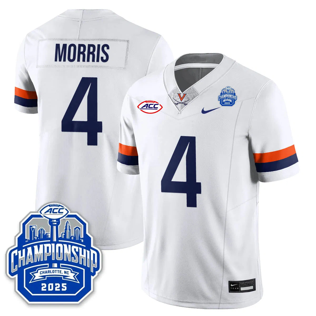 Personalized Virginia Football ACC Championship Vapor Limited Jersey - White / Chandler Morris - 4 Stitched