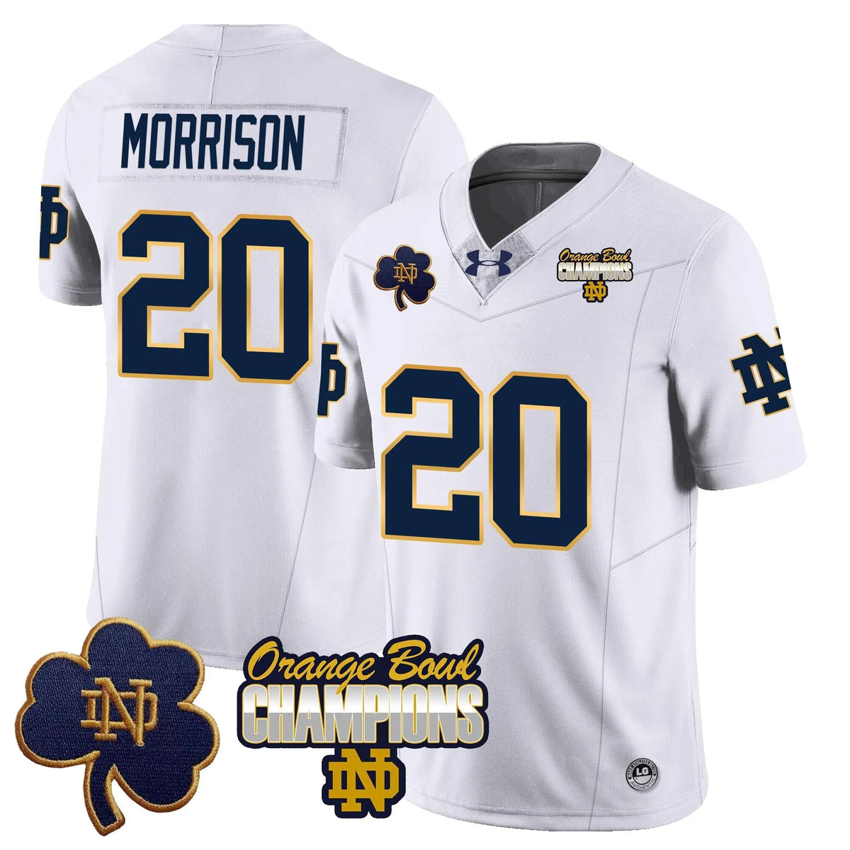 Personalized NDFI 2026 Orange Bowl Champions Jersey - White / Benjamin Morrison Stitched