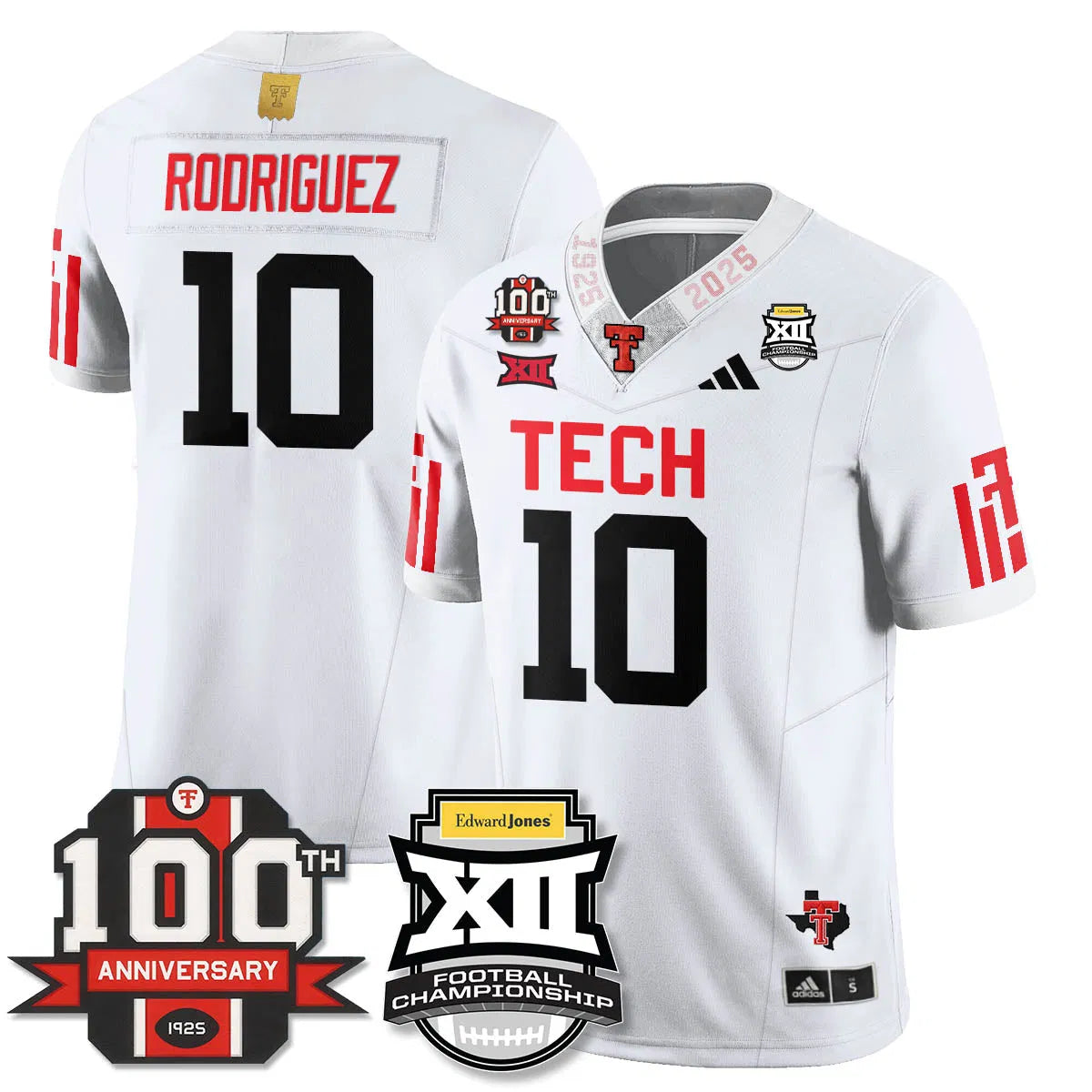 Personalized TTU Vapor Limited Jersey - Edward Jones Champions - White / Jacob Rodriguez - 10 Stitched