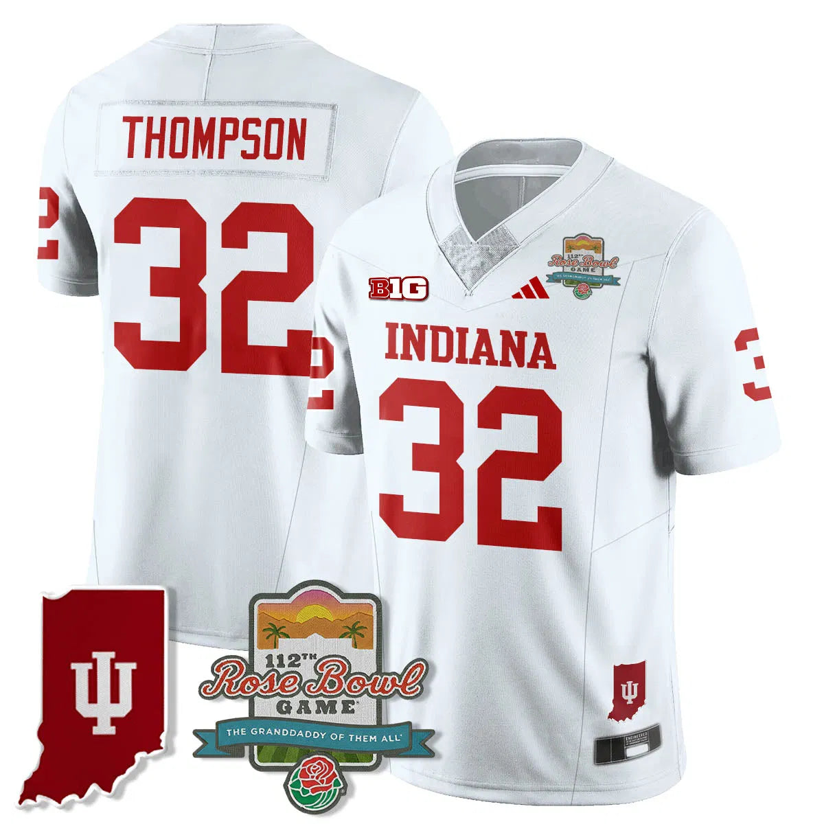 Personalized IND Vapor Limited Football Jersey - Rose Bowl 112th - White / Anthony Thompson - 32 Stitched