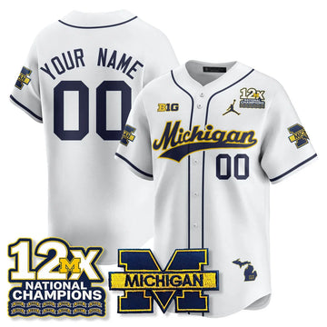 Personalized Custom MICH 12x-Time National Champions Baseball Limited Jersey - Stitched - White Stitched