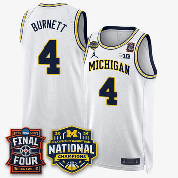 Personalized MICH 2026 NCAA Men's Basketball Champions Limited Jersey - Stitched - White / Nimari Burnett Stitched
