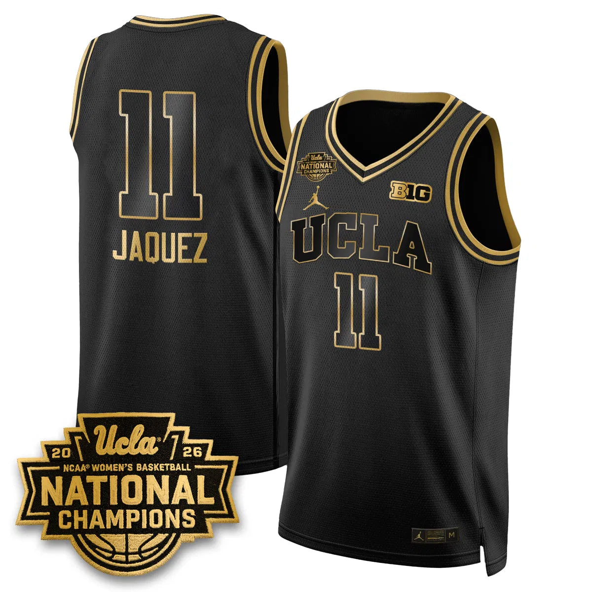 Personalized UCLA Women's Basketball National Champion 2026 Gear Limited Jersey -  Stitched - Gold / Gabriela Jaquez Stitched