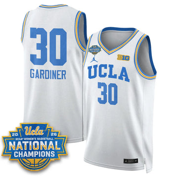 Personalized UCLA Women's Basketball National Champion 2026 Gear Limited Jersey -  Stitched - White / Timea Gardiner Stitched