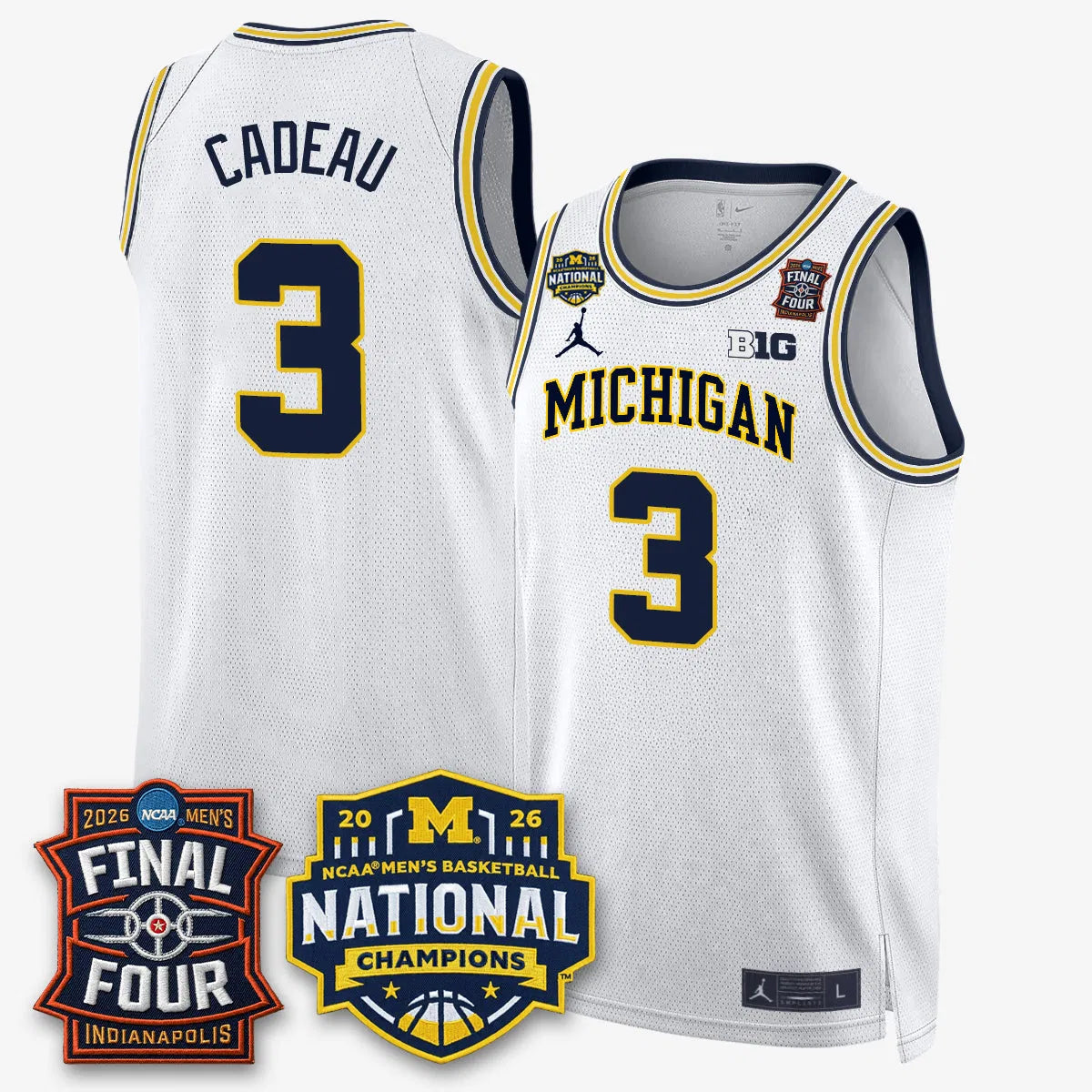 Personalized MICH 2026 NCAA Men's Basketball Champions Limited Jersey - Stitched - White / Elliot Cadeau Stitched
