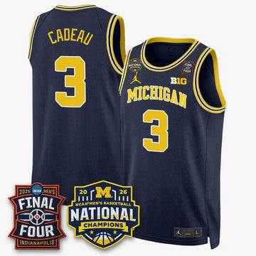 Personalized MICH 2026 NCAA Men's Basketball Champions Limited Jersey - Stitched - Navy / Elliot Cadeau Stitched