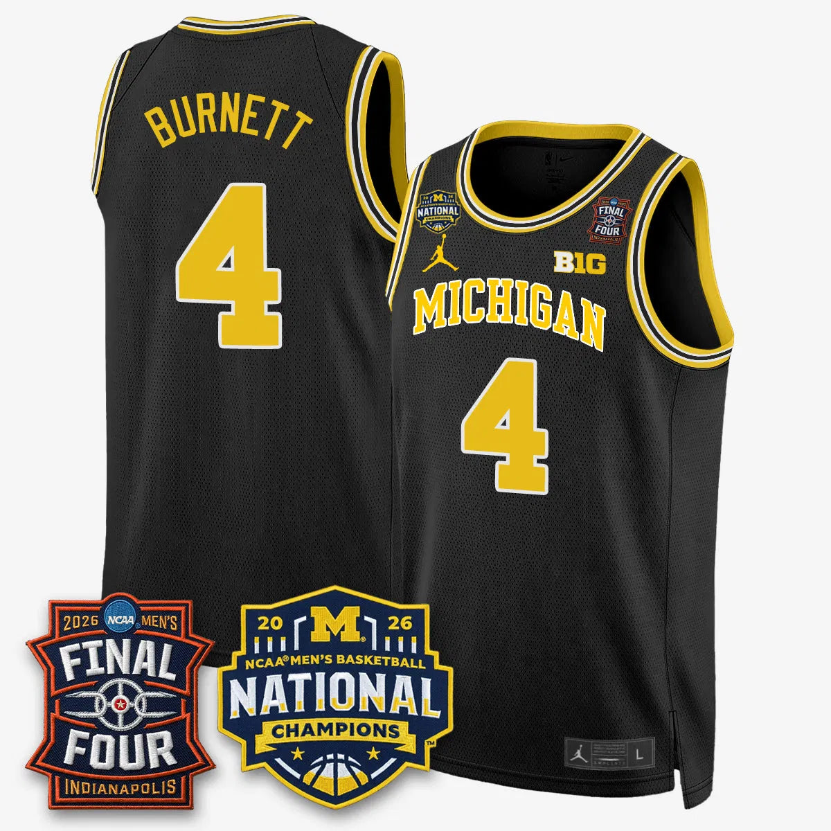 Personalized MICH 2026 NCAA Men's Basketball Champions Limited Jersey - Stitched - Black / Nimari Burnett Stitched