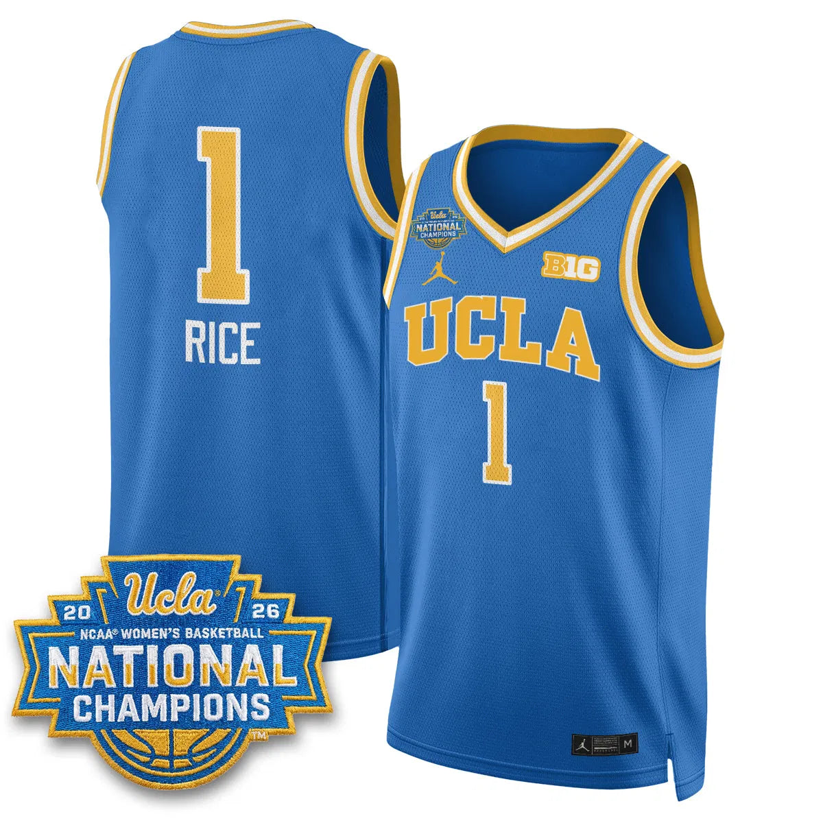 Personalized UCLA Women's Basketball National Champion 2026 Gear Limited Jersey -  Stitched - Blue / Kiki Rice Stitched