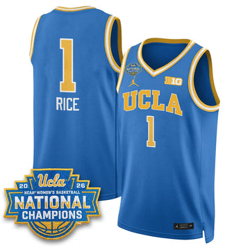 Personalized UCLA Women's Basketball National Champion 2026 Gear Limited Jersey -  Stitched - Blue / Kiki Rice Stitched