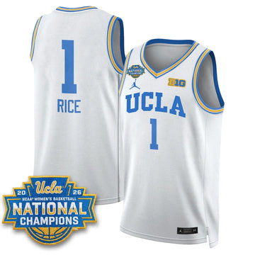 Personalized UCLA Women's Basketball National Champion 2026 Gear Limited Jersey -  Stitched - White / Kiki Rice Stitched