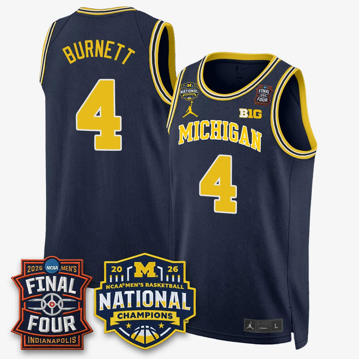 Personalized MICH 2026 NCAA Men's Basketball Champions Limited Jersey - Stitched - Navy / Nimari Burnett Stitched