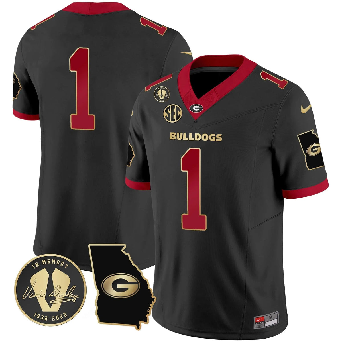 Personalized GB 2026 Vapor Jersey V3 - Georgia Map - Black Gold Trim / #1 Team Stitched