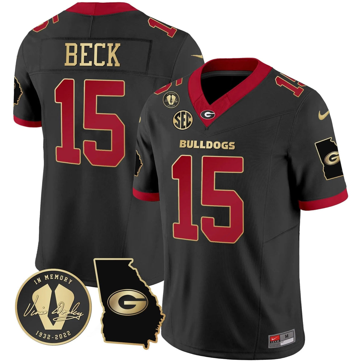 Personalized GB 2026 Vapor Jersey V3 - Georgia Map - Black Gold Trim / Carson Beck Stitched