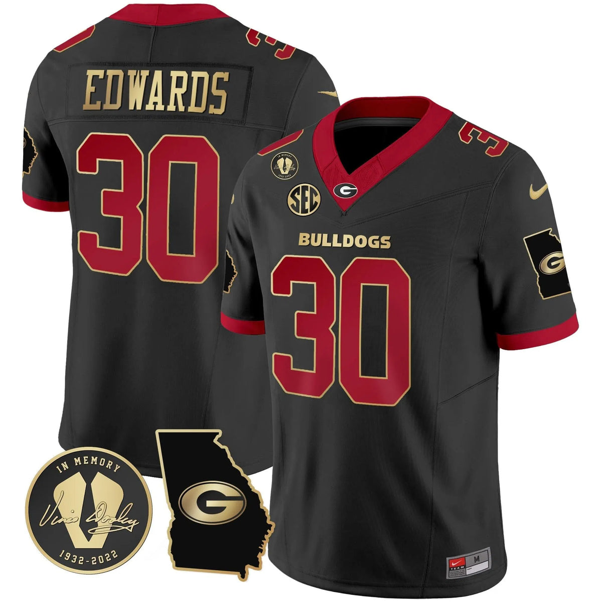 Personalized GB 2026 Vapor Jersey V3 - Georgia Map - Black Gold Trim / Daijun Edwards Stitched