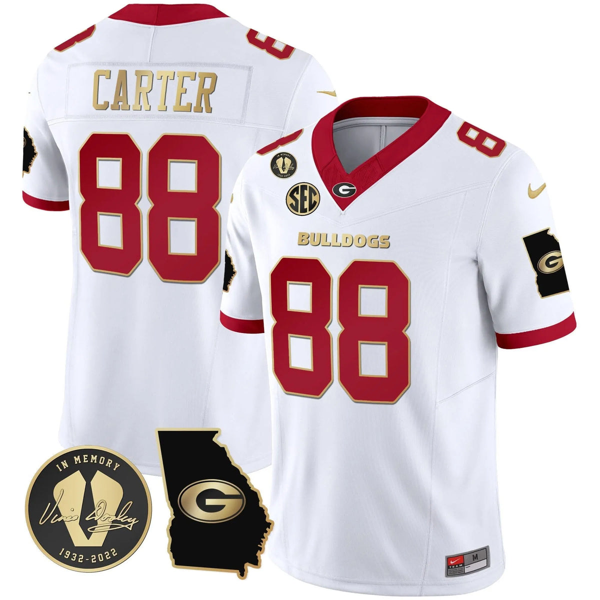 Personalized GB 2026 Vapor Jersey V3 - Georgia Map - White Gold Trim / Jalen Carter Stitched